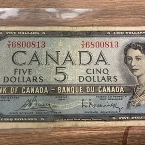 1954 Canada $5 Note.