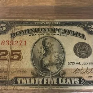 1923 Dominion Of Canada $0.25 Note