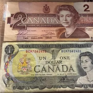 1986 Canada $2 & 1973 $1 Notes.