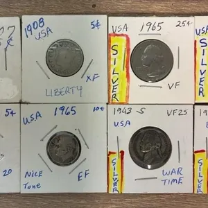 8 USA Coins. 4 Silver.