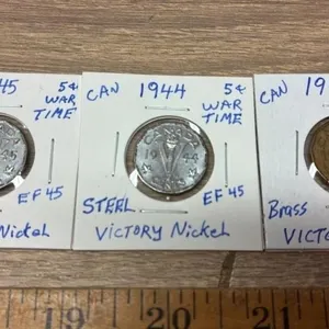 3 Canada 1940�s Steel & Brass. �Victory Nickels�.