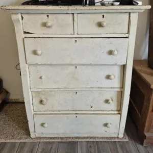 White Distressed 6-Drawer Chest Dresser