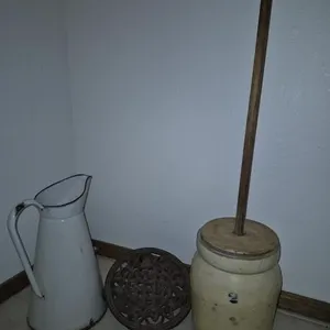 Enamelware, Trivet, & Butter Churn
