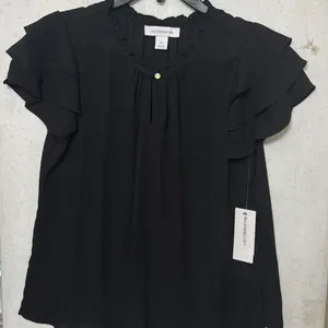 NWT Sz PS Liz Claiborne black flutter sleeve