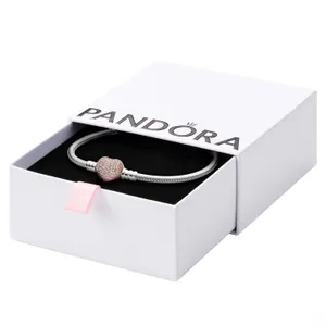 PANDORA 7.9” Silver Bracelet w/Rose Pave Heart