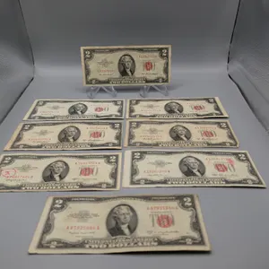 Eight 1953 United States $2 Red Seal Notes