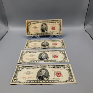 Collection of Four Vintage US Red Seal Five Dollar Bills (1953 & 1963 Series)