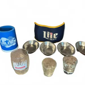 Beer Glasses, Koozies, and Metal Bowls Lot