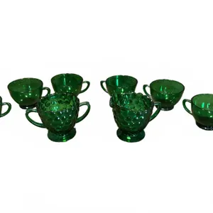 Green Glass Cups and Sugar Bowls