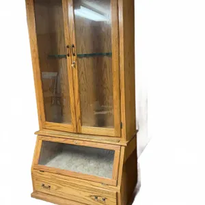 Oak Gun Display Cabinet With Glass Doors