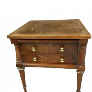 Wooden Two-Drawer Side Table with Brass Pulls