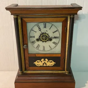 Wooden Mantel Clock With Roman Numerals and Decorative Detail, 19th to Early 20th Century