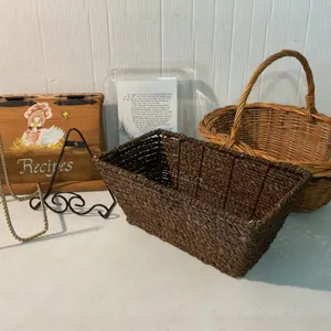 Decorative Items With Wooden Recipe Box, Baskets, Easels, and Acrylic Plaque