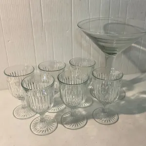 7 Ribbed Glass Goblets with Large Martini Glass