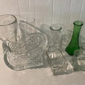 Clear and Green Glass Decorative Pieces, Various Eras