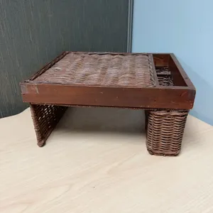 Hold Everything Woven Rattan Desktop Organizer With Side Compartment, Made in Philippines