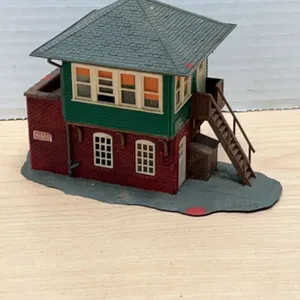 Mills Junction Model Railroad Signal Tower, Two-Story Plastic Structure,Red and Green Design