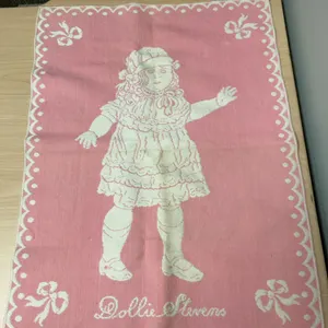 Double-Sided Woven Textile With Dollie Stevens Design, Pink and White, Early 20th Century