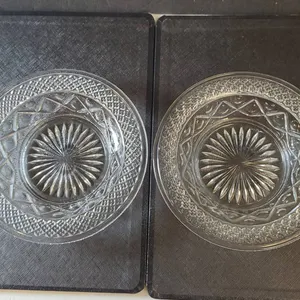 4 Molded Clear Glass Bowls with Cut Pattern and Starburst Design, Footed Base Included, See Photos