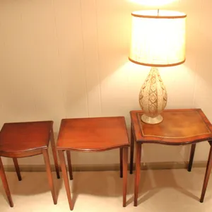 3 Wood Nesting Tables with Lamp