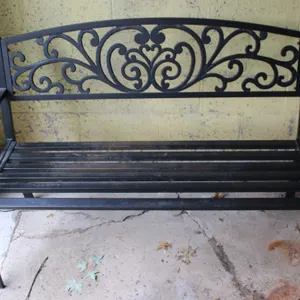 Metal Garden Bench with Scrollwork Backrest