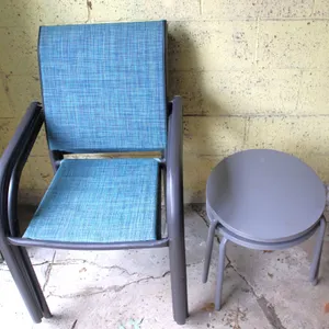 4 Stackable Patio Chairs and 2 Metal Side Tables