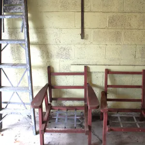 Metal Ladder and Two Wooden Armchairs