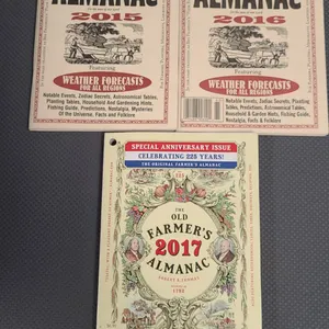 2015–2017 Farmer’s Almanac Lot: Harris’ 2015 & 2016, The Old Farmer’s 2017, Park Seed & Calendar Car