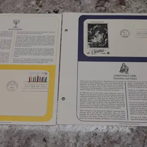 1996 Postal Commemorative Society First Day Covers: Hanukkah and Christmas Stamps with Info Cards, S