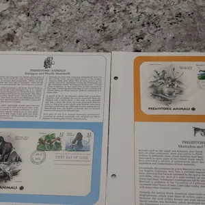Prehistoric Animals First Day of Issue Stamp Set: Eohippus, Woolly Mammoth, Mastodon, Saber-Tooth Ca