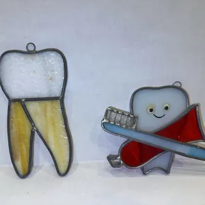 Stained glass - Dentist motif - tooth + toothbrush with toothpaste - very cute!