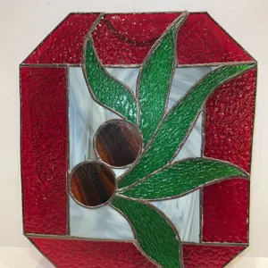 Larger stained glass - Block O with Buckeye leaf