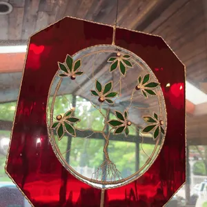 Stained glass - OSU Block O with Buckeye tree