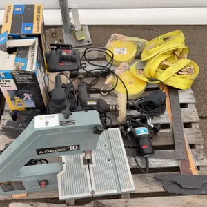 Delta 10 Scroll Saw with Ratchet Straps, Jack Stands & Power Tool Lot