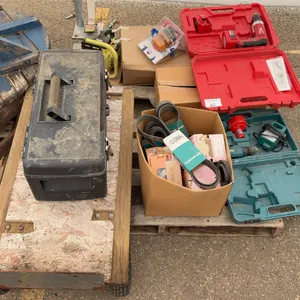 Assorted Tool & Hardware Lot – Cordless Drills, Chainsaw, Tool Box, Belts & Miscellaneous Supplies