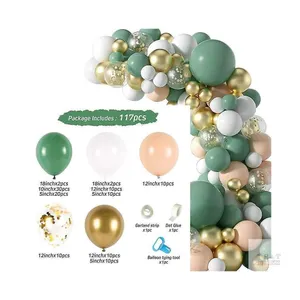 117-Piece Olive Green, Gold & Blush Balloon Garland Arch Kit – New