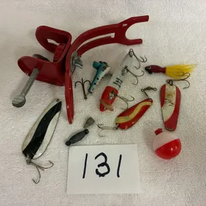 Assorted Fish Hooks, Rod Holder