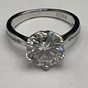 $1,850.00 - 3.00 CT GRA CERTIFIED ROUND BRILLIANT CUT MOISSANITE 925 SILVER RING SIZE 5