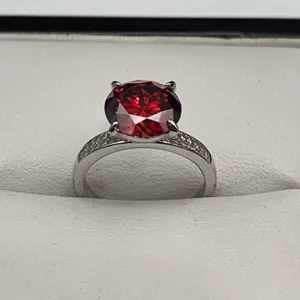 $3,250.00 - 5.00 CT GRA CERTIFIED ROUND BRILLIANT CUT MOISSANITE RED COLOR 925 SILVER RING SIZE 6