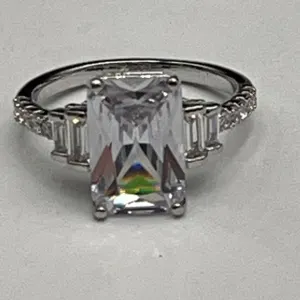 2.0 Carat Emerald Cut Solitaire .925 Silver Ladies Ring Size 7