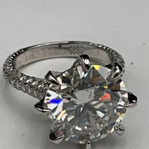 $5,150.00-10.00 CT GRA CERTIFIED ROUND BRILLIANT CUT MOISSANITE 925 SILVER RING SIZE 6.75