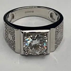 $1,635.00- 2.00 CT GRA CERTIFIED ROUND BRILLIANT CUT MOISSANITE SHANKS SET IN 925 SILVER RING SIZE 7
