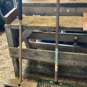 Shop broom and hay fork