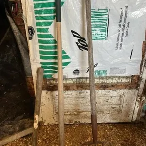 Axe, hay fork, and edger