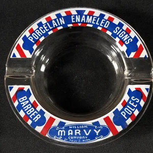 WILLIAM MARVY CO ST PAUL MINNESOTA PORCELAIN ENAMELED SIGNS BARBER POLES GLASS ADVERTISING ASHTRAY