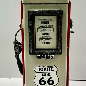 Retro Route 66 Gas Pump Shaped Cabinet & Clock