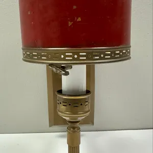 Vintage Brass Sconce with Red Metal Shade