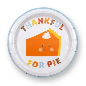 New sealed Paper Snack Plates "Thankful For Pie" Graphic with a Cute Pie Illustration