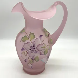 Fenton Hand Painted Pink Glass Ewer