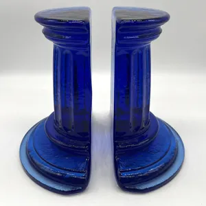 Cobalt Glass Column Bookends Pair